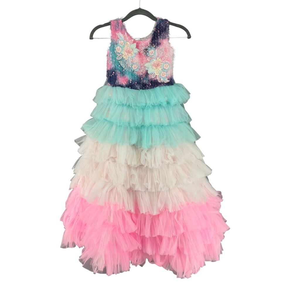 Veera Girls‎ Pastel Rainbow Tutu Gown Maxi Dress 26 Made in India Party Fancy